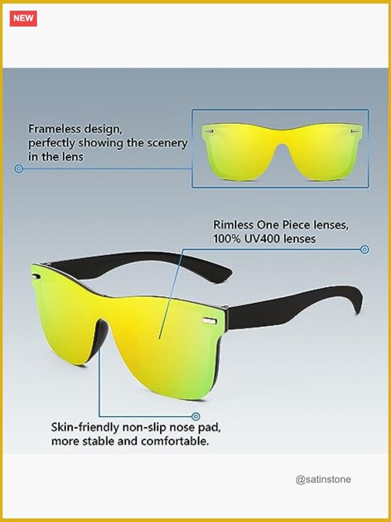 Trendy Rimless Mirrored One Piece Lens Sunglasses UV400 Protection